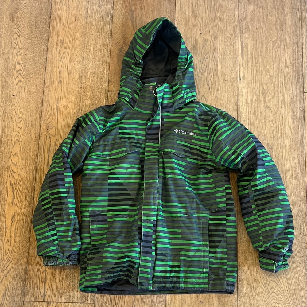 Columbia Kids Striped Green and Black Raincoat